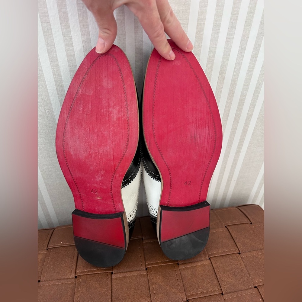 Fiesso FI-7400 Black/White Leather Wingtip Oxfords Men’s Size 42/ US 9 - Picture 7 of 9